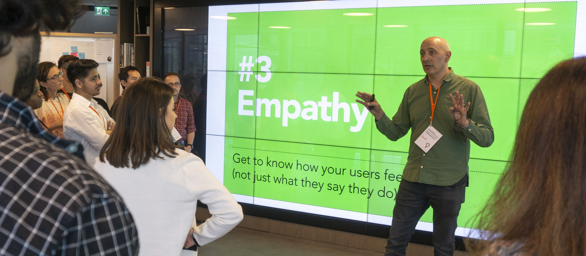 David Kester teaching a group of people about the importance of empathy in user research