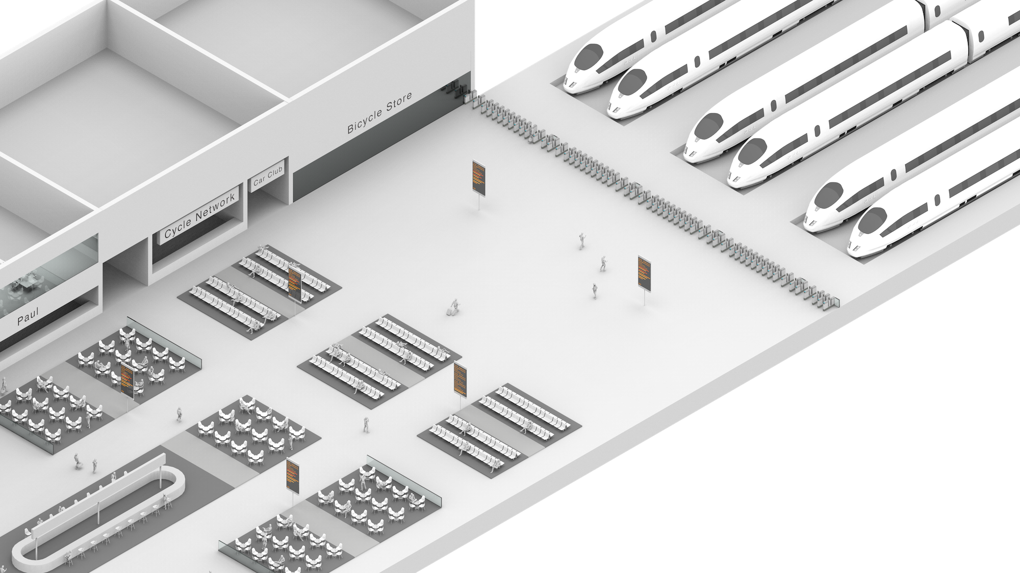 A digital rendering of a train platform from our consultancy work on the HS2 project